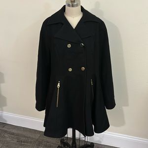 Liz Claiborne Black Button Front Peplum Coat 1X